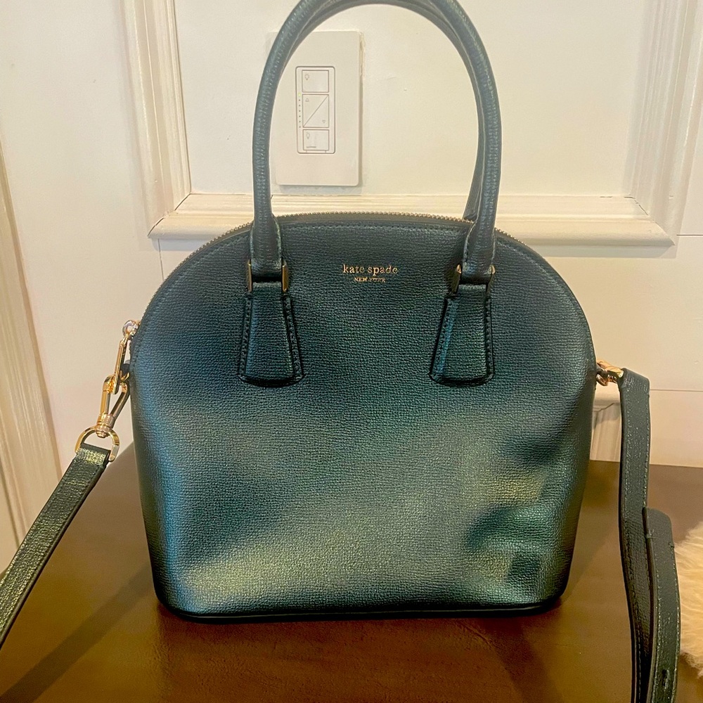 Kate spade dome satchel cross body bag green metallic